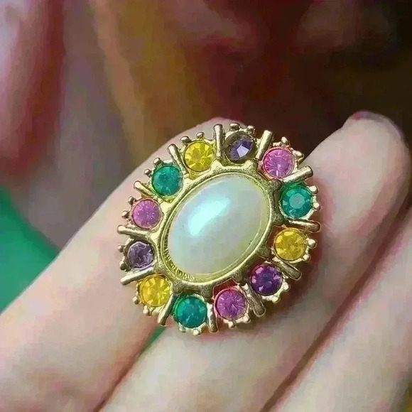 Avon multicolor buttons clip earrings gold tone fuax pearl Rhinestones - Picture 7 of 16